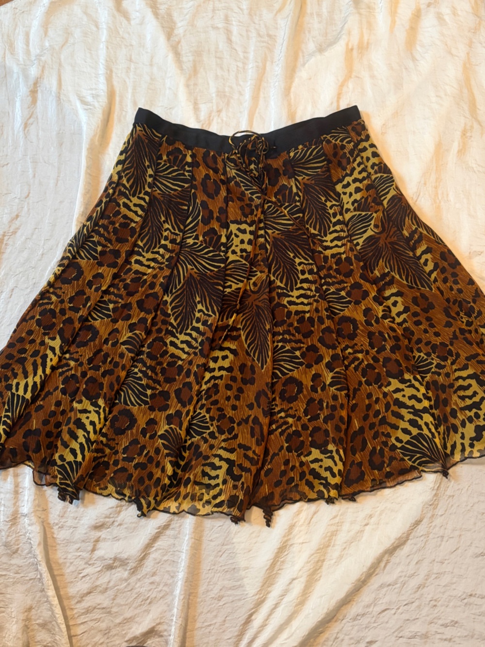 WD.NY Animal & Leaf Print Silk Mini Skirt - Brown/Yellow/Black